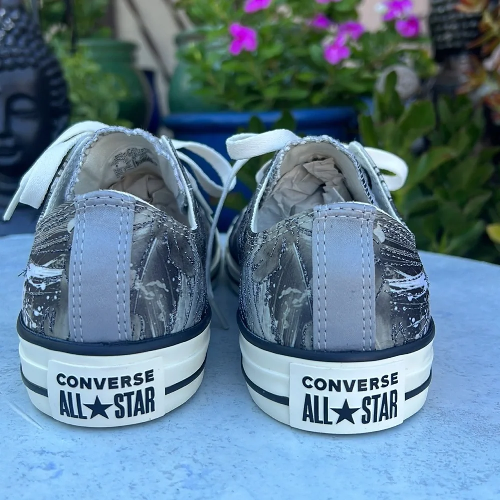 🪶 New Embroidered Feathers Converse CTAS Gray & Black Low Top Boho Sneakers - Picture 14 of 16
